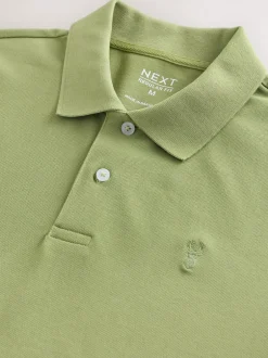 Next - Ajustement régulier - Polo Manches courtes Pique Vert mousse Discount