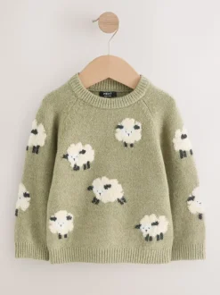 Next Vert mouton - Pull col rond en maille (3mois-7ans) Best