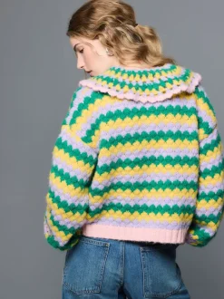 Next Vert Multicolore Patch - Cardigan à col crocheté à la main Online