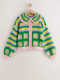 Next Vert Multicolore Patch - Cardigan à col crocheté à la main Online
