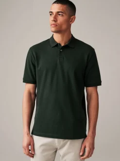 Next - Ajustement régulier - Polo Manches courtes Pique Vert olive Discount