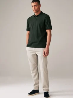 Next - Ajustement régulier - Polo Manches courtes Pique Vert olive Discount