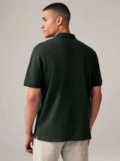 Next - Ajustement régulier - Polo Manches courtes Pique Vert olive Discount