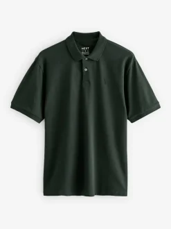 Next - Ajustement régulier - Polo Manches courtes Pique Vert olive Discount