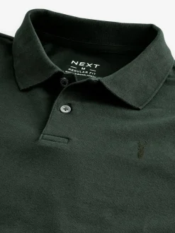 Next - Ajustement régulier - Polo Manches courtes Pique Vert olive Discount