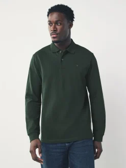 Next - Ajustement régulier - Polo à manches longues en piqué Vert olive Discount