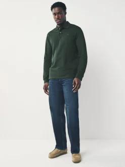 Next - Ajustement régulier - Polo à manches longues en piqué Vert olive Discount