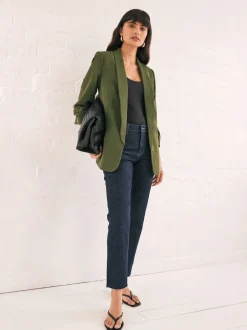 Next - Blazer décontracté à manches froncées Vert olive
