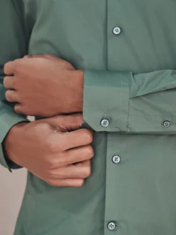 Next - Chemise habillée à manches longues en coton extensible Vert olive Sale