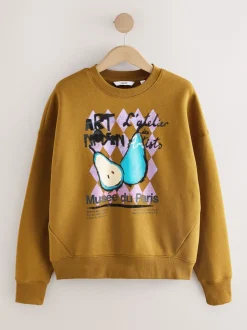 Next Vert olive - Sweat-shirt à col rond à manches longues en coton riche en fruits Sale