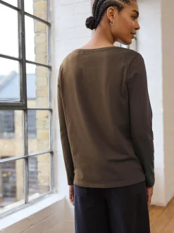 Next - T-shirt à manches longues de cou d'équipage Vert olive Sale