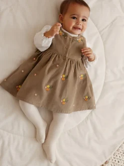 Next - Ensemble body et collants à manches longues en velours côtelé pour bébé (0mois-2ans) Vert olive brodé