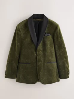 Next Vert olive motif paisley - Ajustement régulier - Blazer en velours à motifs Outlet
