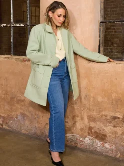 Love & Roses Vert pistachio - Manteau Dolly mi-long à bordures festonnées Clearance