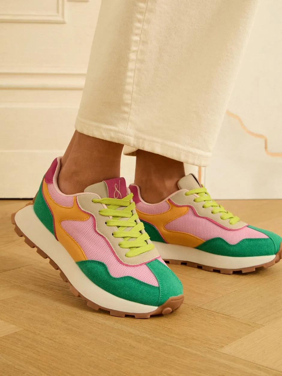 Love & Roses Vert rose multicolore - Baskets de jogging Mix Material Retro Comfort Outlet