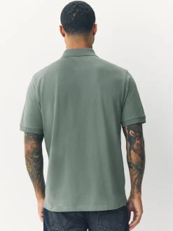 Next - Ajustement régulier - Polo Manches courtes Pique VERT SAUGE Sale