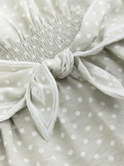 Next Vert sauge à pois - Robe mini-robe à taille nouée Outlet