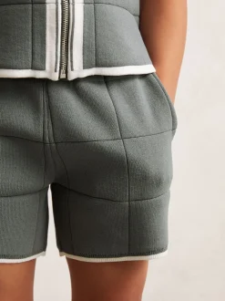 Reiss Vert sauge foncé - Short Barbor en maille à surpiqûres Discount