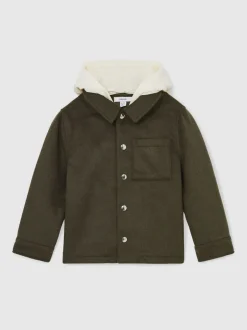 Reiss Vert sauge foncé - Surchemise Benjamin à capuche amovible en laine Blend Best