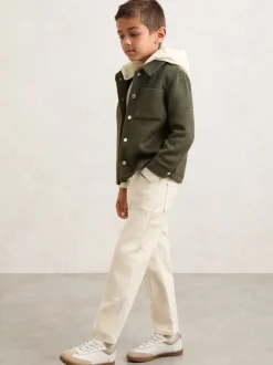 Reiss Vert sauge foncé - Surchemise Benjamin à capuche amovible en laine Blend Best