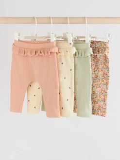 Next - Paquet de jambières pour bébé 4 (0mois-2ans) Vert sauge/corail/fleurs Clearance