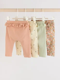 Next - Paquet de jambières pour bébé 4 (0mois-2ans) Vert sauge/corail/fleurs Clearance