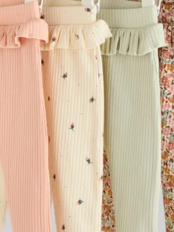 Next - Paquet de jambières pour bébé 4 (0mois-2ans) Vert sauge/corail/fleurs Clearance