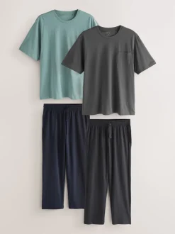 Next Vert sauge/gris ardoise - Ensemble de 2 pyjamas longs ouverts en jersey Clearance