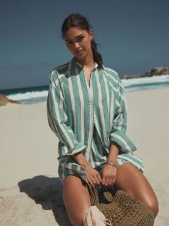 Next Vert/Blanc - Chemise d’été avec lin Outlet