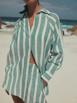 Next Vert/Blanc - Chemise d’été avec lin Outlet