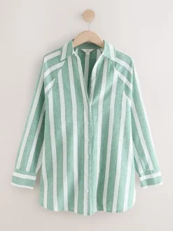 Next Vert/Blanc - Chemise d’été avec lin Outlet