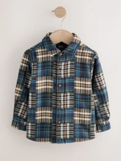 Next Vert/bleu à carreaux - Chemise patchwork à manches longues (3mois -7ans) Sale