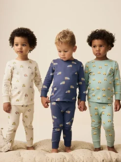 Next - Lot de 3 pyjamas Snuggle courts (9mois-10ans) Vert/Bleu Transport Hot