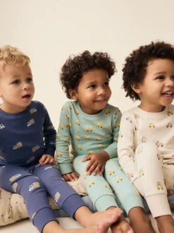 Next - Lot de 3 pyjamas Snuggle courts (9mois-10ans) Vert/Bleu Transport Hot