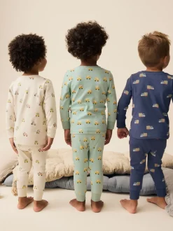 Next - Lot de 3 pyjamas Snuggle courts (9mois-10ans) Vert/Bleu Transport Hot