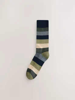 Next Vert/bleu/gris - Lot de 10 paires de chaussettes confortables rayées à semelle rembourrée Clearance