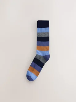 Next Vert/bleu/gris - Lot de 10 paires de chaussettes confortables rayées à semelle rembourrée Clearance
