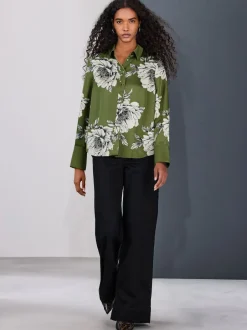 Next Vert/Écru imprimé fleuri - Chemise à manches longues Discount