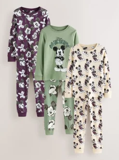 Next Vert/écru Mickey Mouse - Lot de 3 pyjamas Snuggle sous licence (9mois -10ans) Best