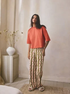 Next - Pyjama à manches courtes en coton Vert/Écru Rayure