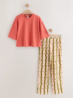 Next - Pyjama à manches courtes en coton Vert/Écru Rayure