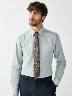 Next - Ajustement régulier - Ensemble chemise et cravate Vert/fleuri