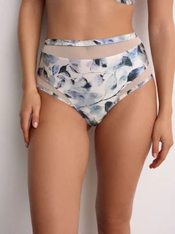 Next Vert/marine/bleu marine imprimé - Mesh Trim Taille haute High Leg Knickers 3 Lot New