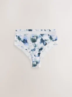 Next Vert/marine/bleu marine imprimé - Mesh Trim Taille haute High Leg Knickers 3 Lot New