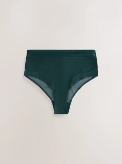 Next Vert/marine/bleu marine imprimé - Mesh Trim Taille haute High Leg Knickers 3 Lot New