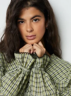 Next Vert/noir à carreaux - Chemisier à manches longues et col oversize Best