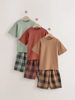 Next Vert/orange - Pyjama court à carreaux tissés 3 Pack (3-16ans) New