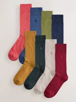 Next Vert/Rouge/Bleu - Lot de 8 - Chaussettes fraîches brodées durables Clearance