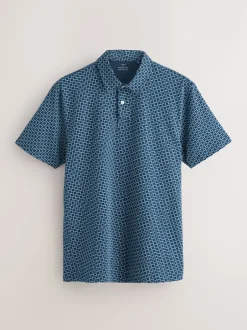 Next - Ajustement régulier - Polo en jersey Manches courtes 5 Pack Vert/violet/bleu géométrique Sale