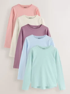 Next Vert/violet/bleu/écru/rose - T-shirt à manches longues en coton 100% 5 Pack New